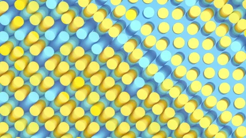 Pattern of moving waves, chaotically flashing cylinders 3d render loop animation Stock Footage 201068876