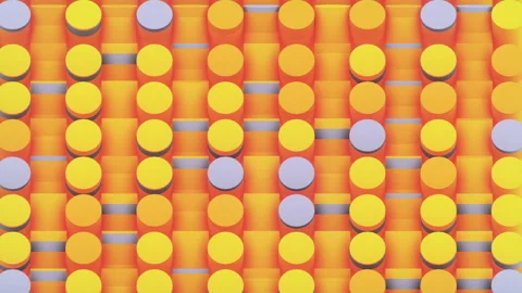 Pattern of moving waves, chaotically flashing cylinders 3d render loop animation Stock Footage 205118478