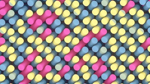Pattern of moving waves, chaotically flashing cylinders 3d render loop animation Stock-Footage 212323239