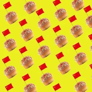 Pattern of muffin with Chinese flag. Stock Photos