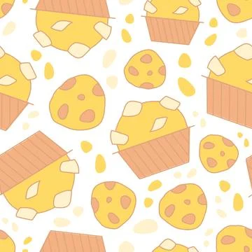 Pattern of muffins and chocolate chip cookies. American Cupcake, Cookies Stock Illustration