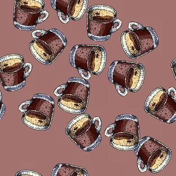 Pattern mug coffee glass sketch hand drawn black Stock-Illustration