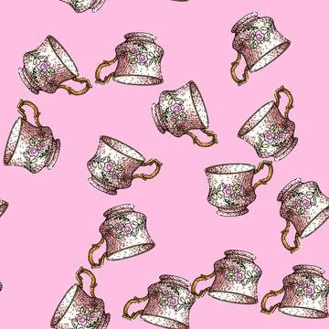 Pattern mug porcelain cup sketch hand drawn Stock Illustration