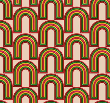 Pattern of multi-colored arch shapes with inflated elements on a beige back.. Stock Photos