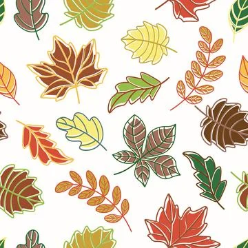 Pattern of multi-colored autumn leaves with a bright stroke Stock Illustration