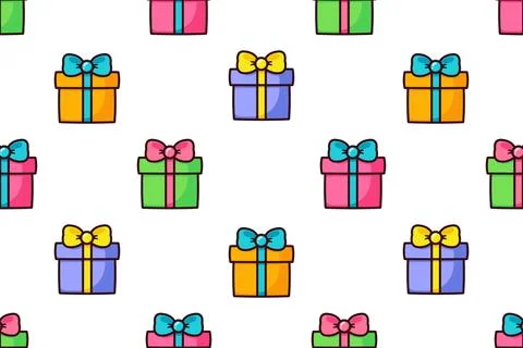Pattern of multi-colored gift boxes. Holiday wrapping paper. イラスト素材