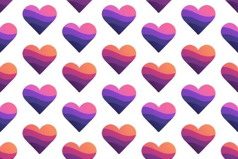 Pattern of multi-colored hearts with waves. Wrapping. Seamless print with love Stock Illustration