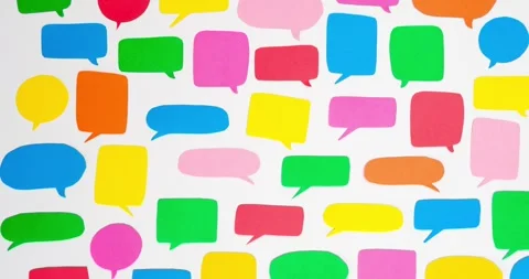 Pattern of multi-colored speech bubbles on a white background Stock Footage 301862701