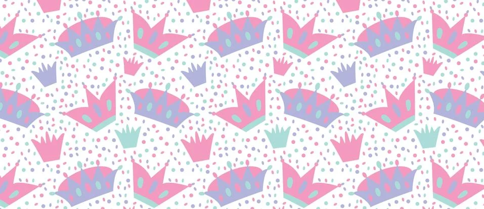 Pattern with multicolor crown. Pink and violet crown Stock Illustration