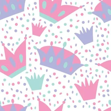 Pattern with multicolor crown. Pink and violet crown Stock Illustration