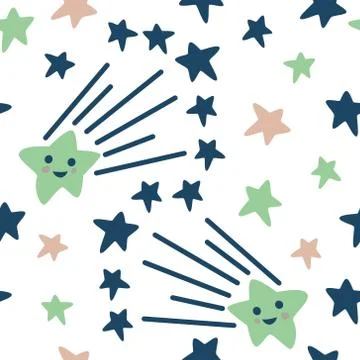 Pattern with multicolor stars with happy face Stock Illustration