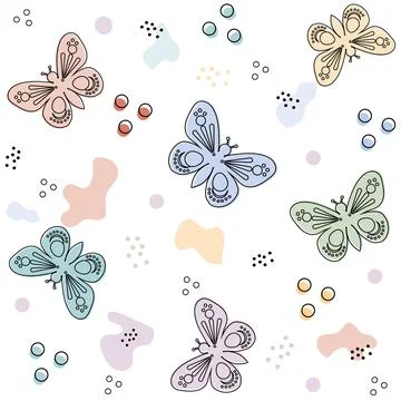 Pattern of multicolored butterflies on a white background, vector illustratio Stock Illustration