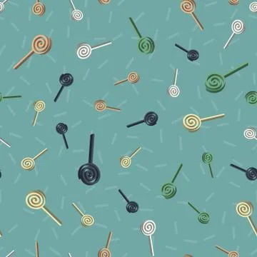Pattern of multicolored Christmas volume lollipop on a turquoise background. New Stock Illustration