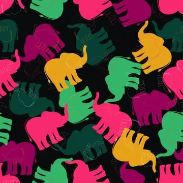 Pattern with multicolored elephants Stock Illustration