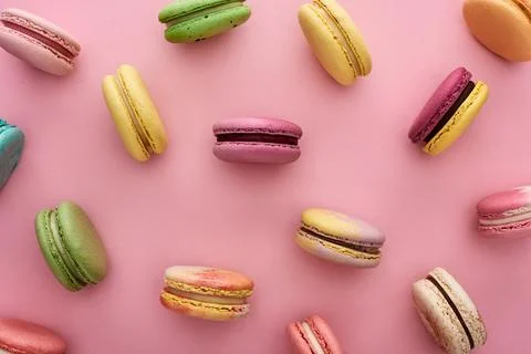 Pattern multicolored fresh french macaroons Stock Photos