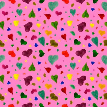 Pattern multicolored hearts of actrel a pink background Stock Illustration