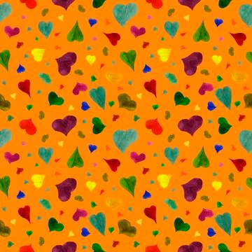 Pattern of multicolored hearts on an orange background Stock Illustration