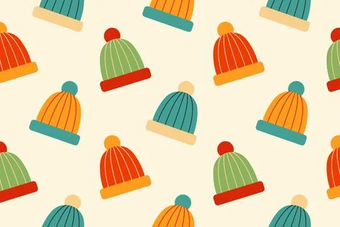 Pattern with multicolored knitted hats. Vector illustration. イラスト素材