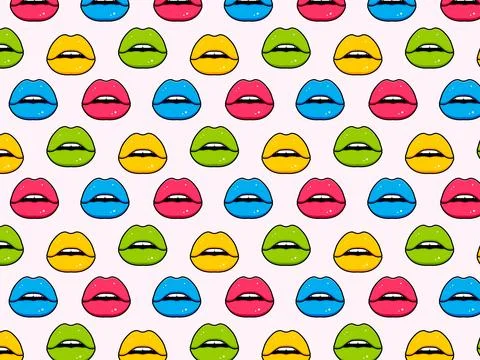 Pattern multicolored lips. Vector illustration in pop art style Illustrazione stock