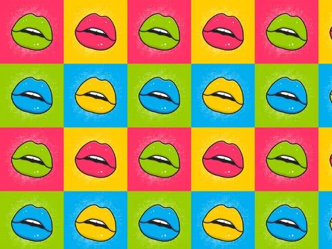 Pattern multicolored lips. Vector illustration in pop art style Stock Illustration