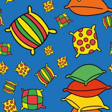 Pattern of multicolored pillows with stripes, polka dots and a cage. Soft Stock Illustration
