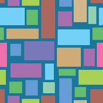 Pattern of multicolored rectangles on a blue background, cartoon illustration Stock Illustration