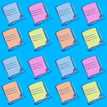 Pattern of multicolored school notebooks with a pen.Stock vector illustration on Stock Illustration