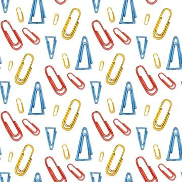 Pattern multicolored watercolor paper clips Stockillustratie