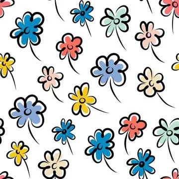 Pattern of multicolored wildflowers Stock Illustration