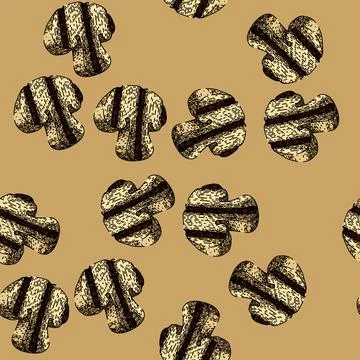 Pattern mushroom grilled vegetables sketch hand drawn Stock Illustration