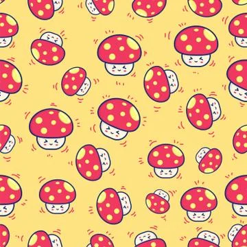 Pattern mushroom Seamless, cute mushroom background, for banner wall wallpape Stock Illustration