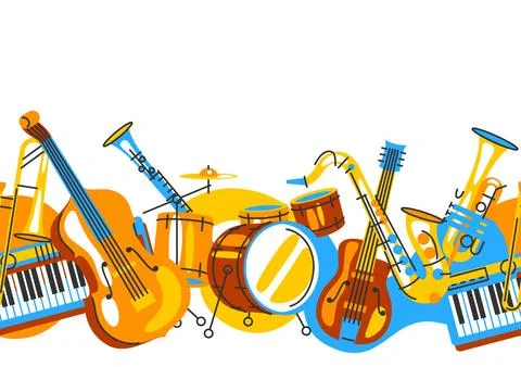 Pattern with musical instruments. Jazz, blues and classical music. 스톡 일러스트