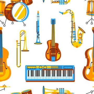Pattern with musical instruments. Jazz, blues and classical music. 스톡 일러스트