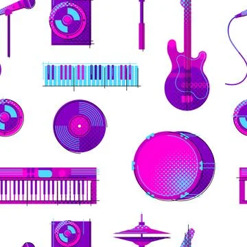 Pattern with musical items. Music party or rock concert background. Image f.. Stock Illustration