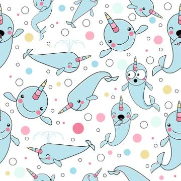 Pattern with Narwhal - The unicorn of the sea Illustrazione stock