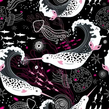 Pattern narwhals Illustrazione stock