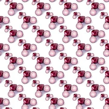 Pattern, natural purple bow, onion rings, isolated on white background, textu Stockillustratie