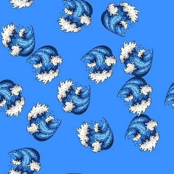 Pattern nature ocean wave sketch hand drawn Stock Illustration