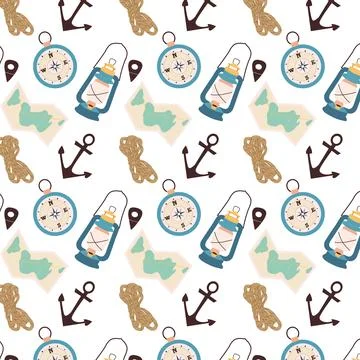 Pattern of nautical element on white background Illustrazione stock