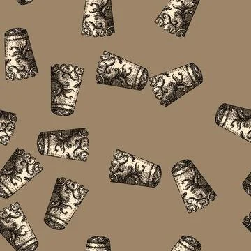 Pattern needle sewing thimble sketch hand drawn Stock Illustration