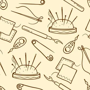 Pattern needlework sewing knitting brown doodle on beige background Vector il Stock Illustration