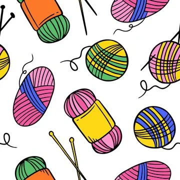 Pattern needlework sewing knitting multicolored doodle on white background Ve Stock Illustration