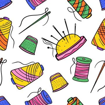 Pattern needlework sewing knitting multicolored doodle on white background Ve Stock Illustration