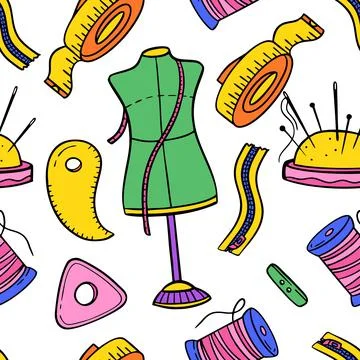 Pattern needlework sewing knitting multicolored doodle Hand made Vector illus Stock Illustration
