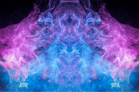 Pattern, Neon pink and   blue smoke in the  on a dark isolated background. Ba Stock Photos