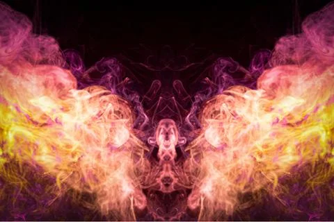 Pattern, Neon pink and  orange smoke in the  on a dark isolated background. B Foto stock