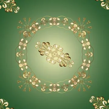 Pattern on neutral and green colors with golden elements. Luxury furniture. Neut 스톡 일러스트