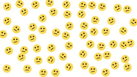 Pattern of neutral emoji faces scattered on white background, indifference .. Illustrazione stock