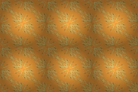 Pattern on neutral, yellow and orange colors with golden elements. Ornamental fl Ilustração Stock