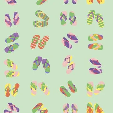Pattern with no background, consisting of colorful flip-flops Stock Illustration